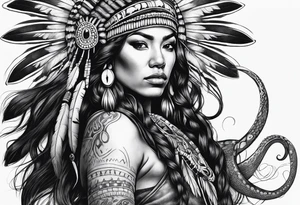 native American woman with octopus tentacles for hair tattoo idea