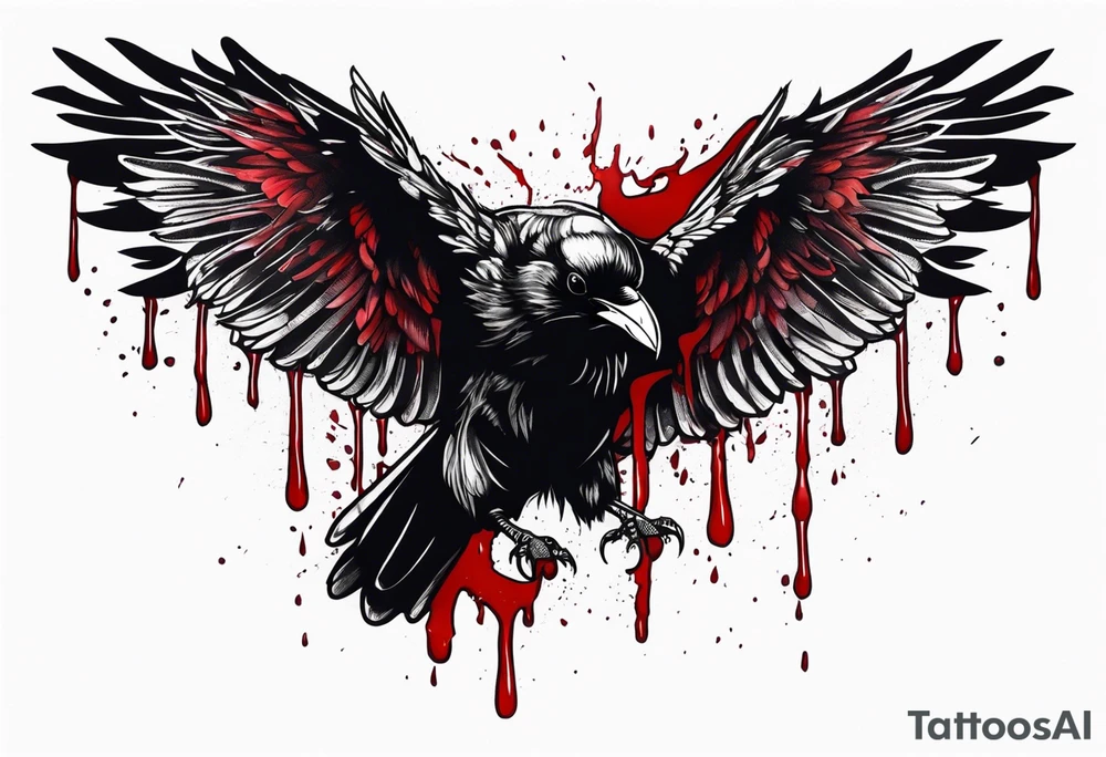 dead raven spreading wings and dripped in blood tattoo idea
