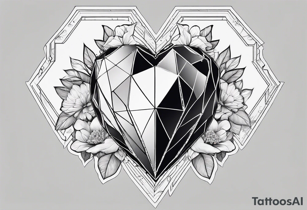 hexagon chest heart tattoo idea