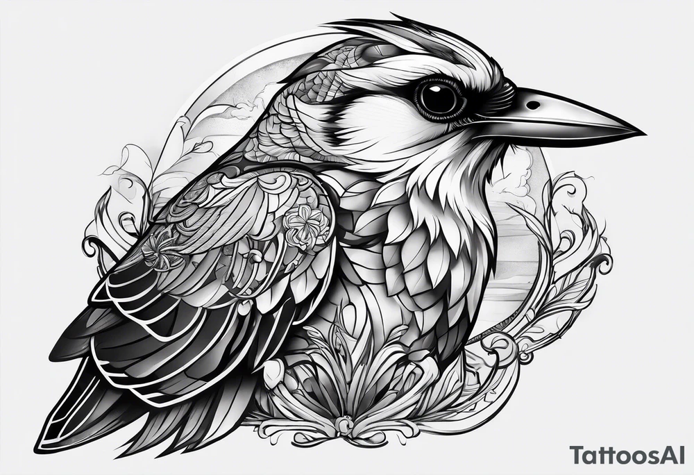Black and white bird chest tattoo idea