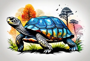 Realistic Tortoise with trees tattoo idea