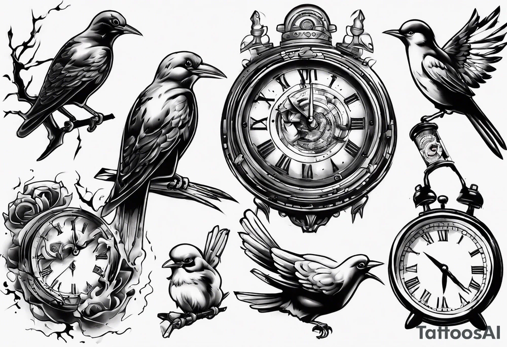 bird destroys the clock tattoo idea