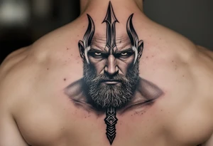 close-up muscular man behind a trident
no beard tattoo idea