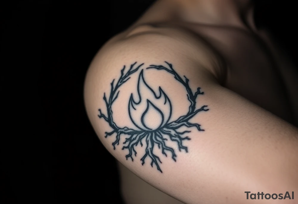a round flame imprisoned in a roots circle tattoo idea