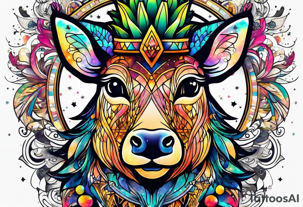 stag featuring colours of the universe and galaxies in amsterdam in the shape of a pineapple tattoo idea
