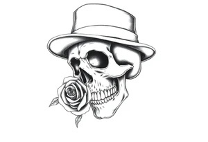 a skull with top-hat and a rose in his mouth. tattoo idea