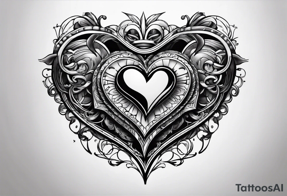 heart with four wheels in it tattoo idea