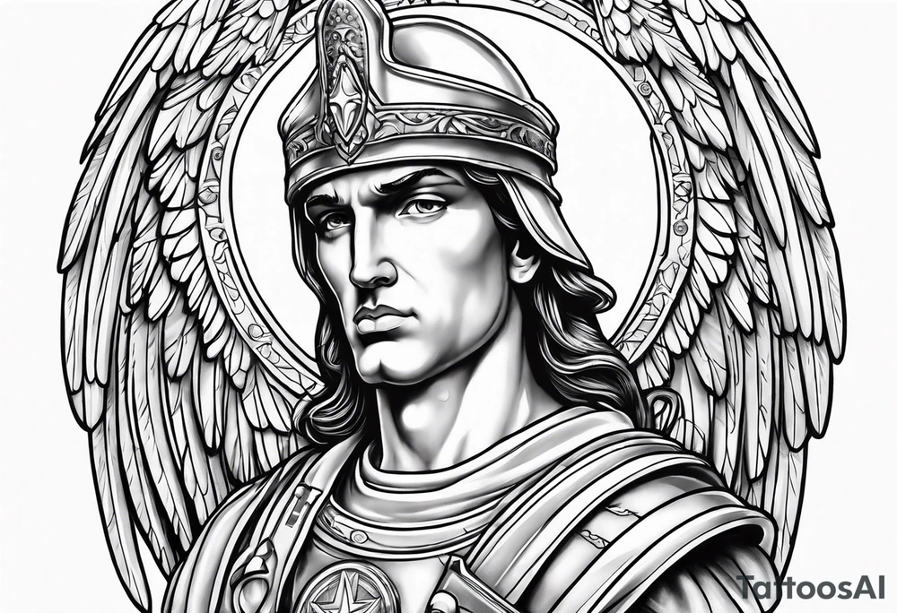 Saint Michael archangel portrait tattoo idea