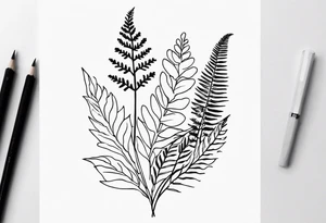 Flower, date, fern tattoo idea