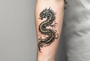 凤凰 (fènghuáng, “phoenix”) in gold and crimson expresses grace through rebirth and resilience. tattoo idea