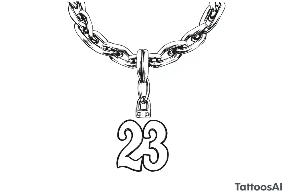 Iced out Cuban link chain with number 23 pendant hanging tattoo idea