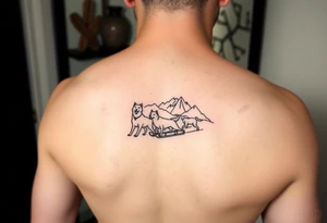 Sled dogs from a side view 
with sled and northern lights and mountains tattoo idea