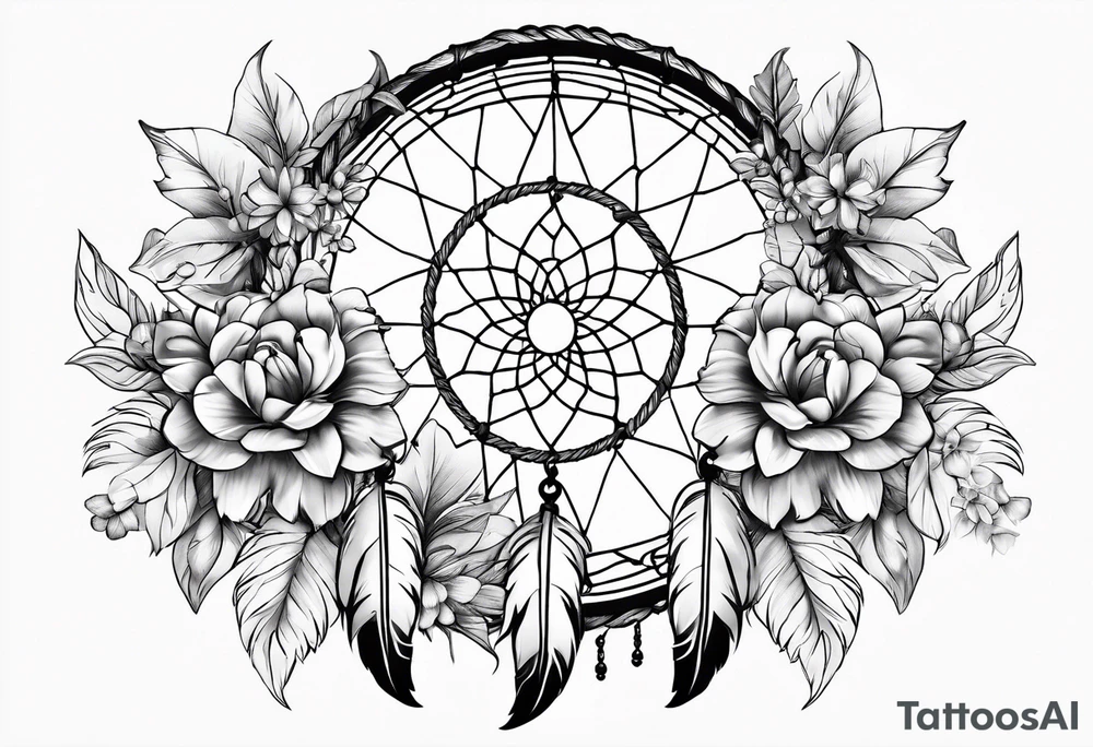 Dream catcher with flowers tattoo idea
