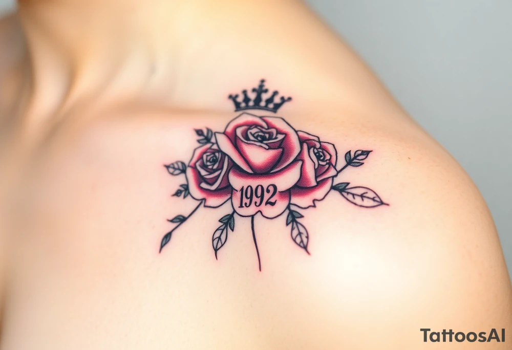 Roses with crown and 1982 tattoo idea