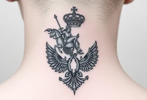 St. George slaying the dragon (hugely common in Russian Orthodox art)
Russian imperial crown above the eagle
Crossed swords or a Russian sabre
The Kremlin or St. Basil's Cathedral scene tattoo idea