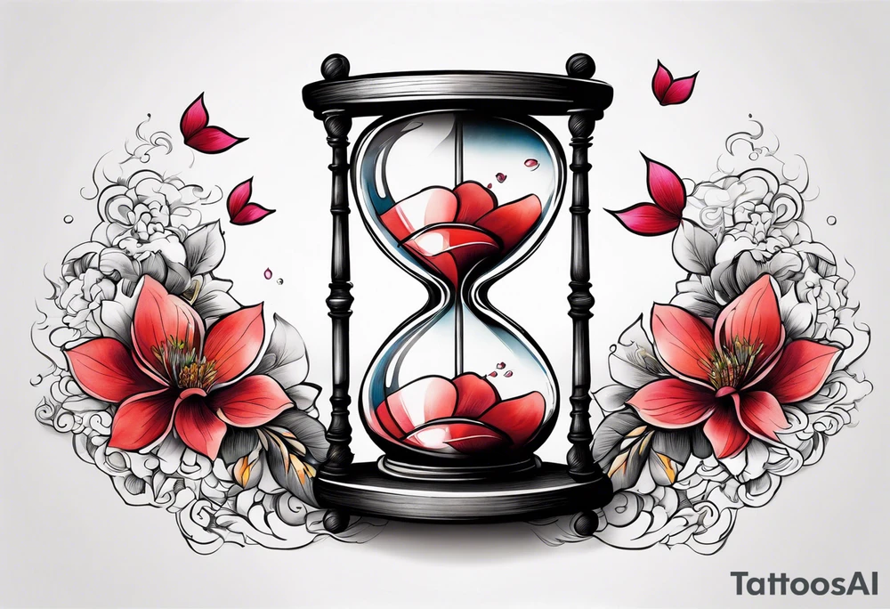 Hour glass, with falling petals tattoo idea