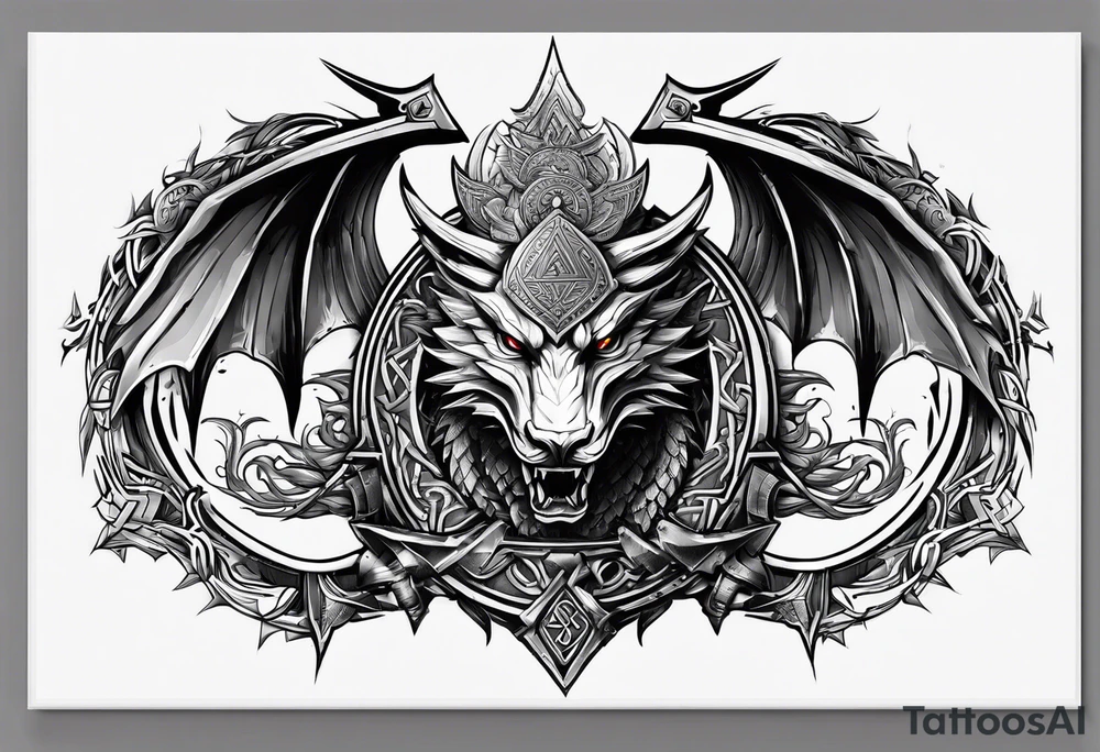Valhalla sword shield long ship dragon head axe Valknut tattoo idea