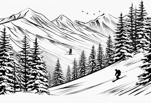 I want a skier but in his wake I want him to be leaving a gradually developing musical staff tattoo idea