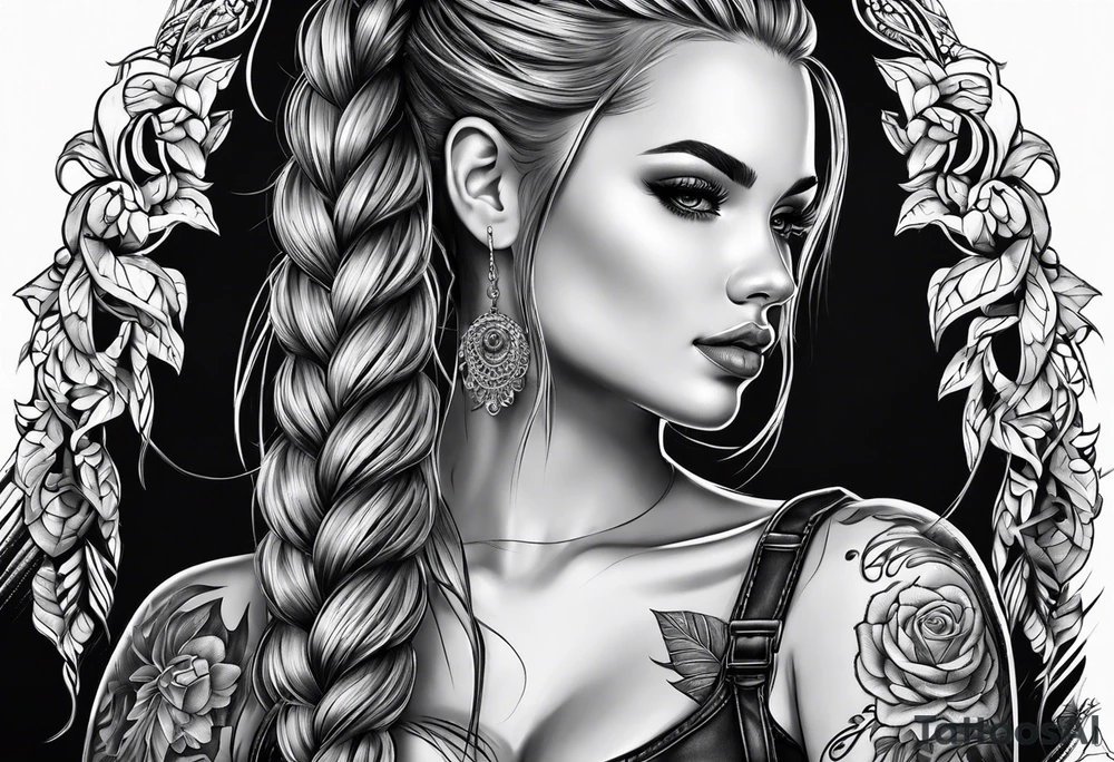 Bikergirl with dutch braids auf den unterarm tattoo idea