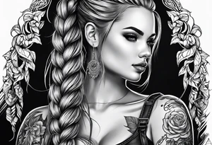 Bikergirl with dutch braids auf den unterarm tattoo idea