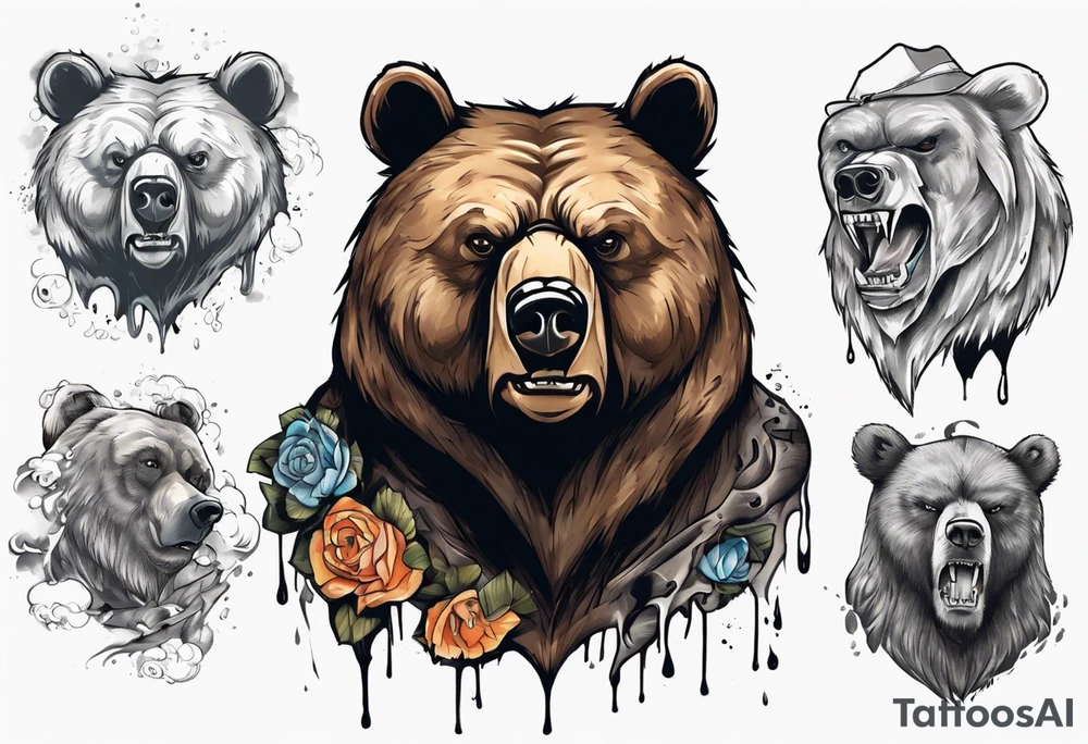 Serious bear coming up behind a city tattoo idea