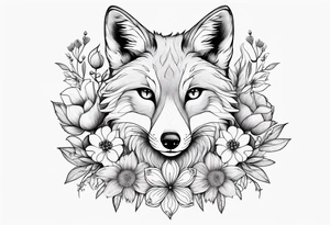feminin minimalist flowers with fox full body tattoo idea