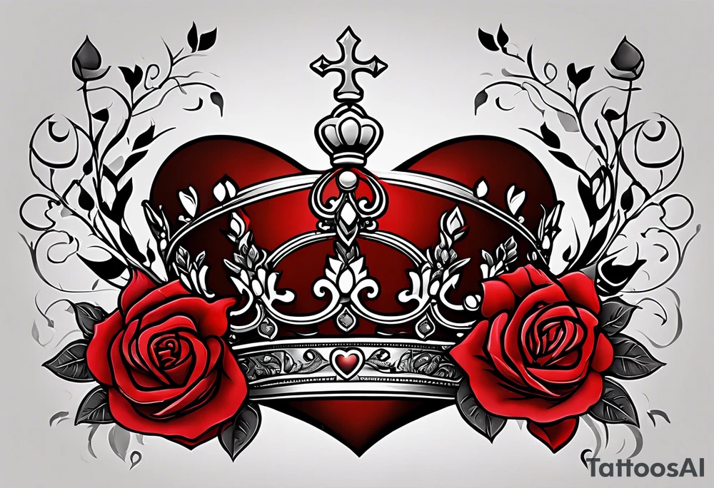 the red rose queen's crown with a heart tattoo idea