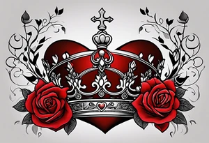 the red rose queen's crown with a heart tattoo idea