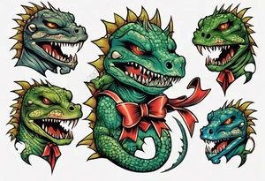 lizardman with bow tattoo idea