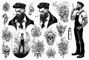 One handsome man, full-length, no hat, earrings in his ears stands smoking a cigarette tattoo idea