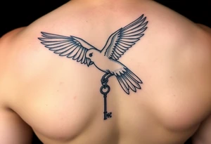 He still holds the key dangle key from red bird in memory of tattoo idea