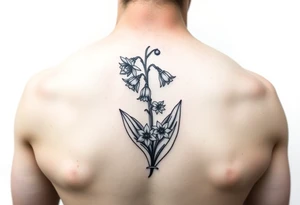Coquis, stamp with daffodils, Lily of the valley, larkspur tattoo idea