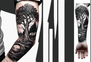 A forearm tattoo portraying a tree progressing from death to life tattoo idea