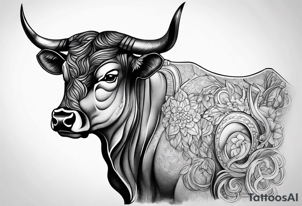 Black and grey taurus birthday tattoo idea