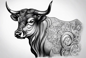 Black and grey taurus birthday tattoo idea