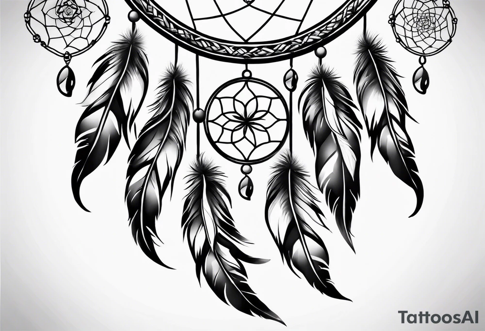 A black and white detailed dream catcher with a lot of shading tattoo idea