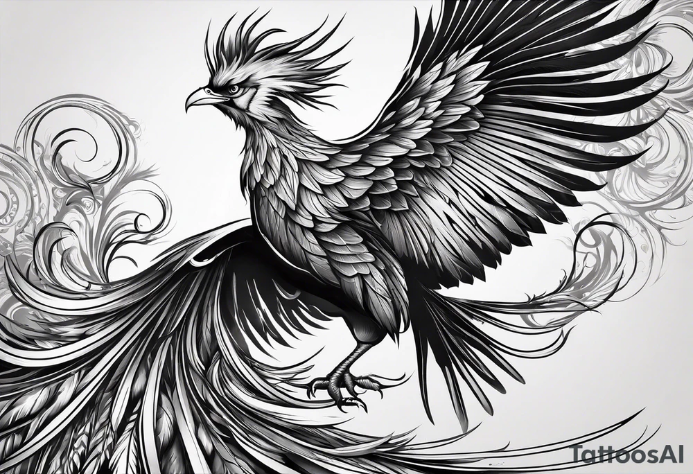 phoenix with extra long tail feathers and a long neck tattoo idea