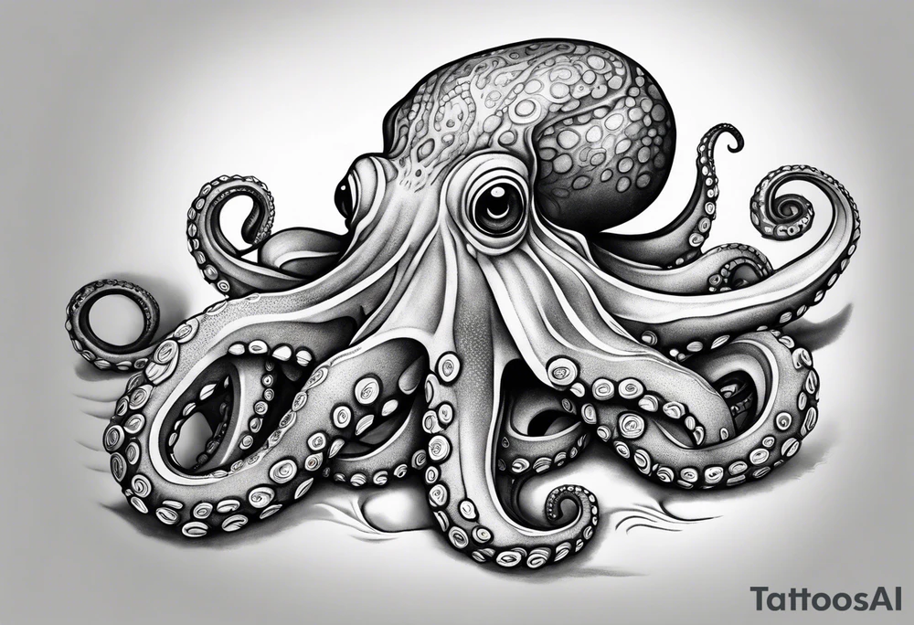 A shy but curious 8 inch tall octopus holding on to my leg for dear life while peaking around my calf tattoo idea