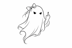 Abstract ghost outline, delicate bow, defiant middle finger. tattoo idea