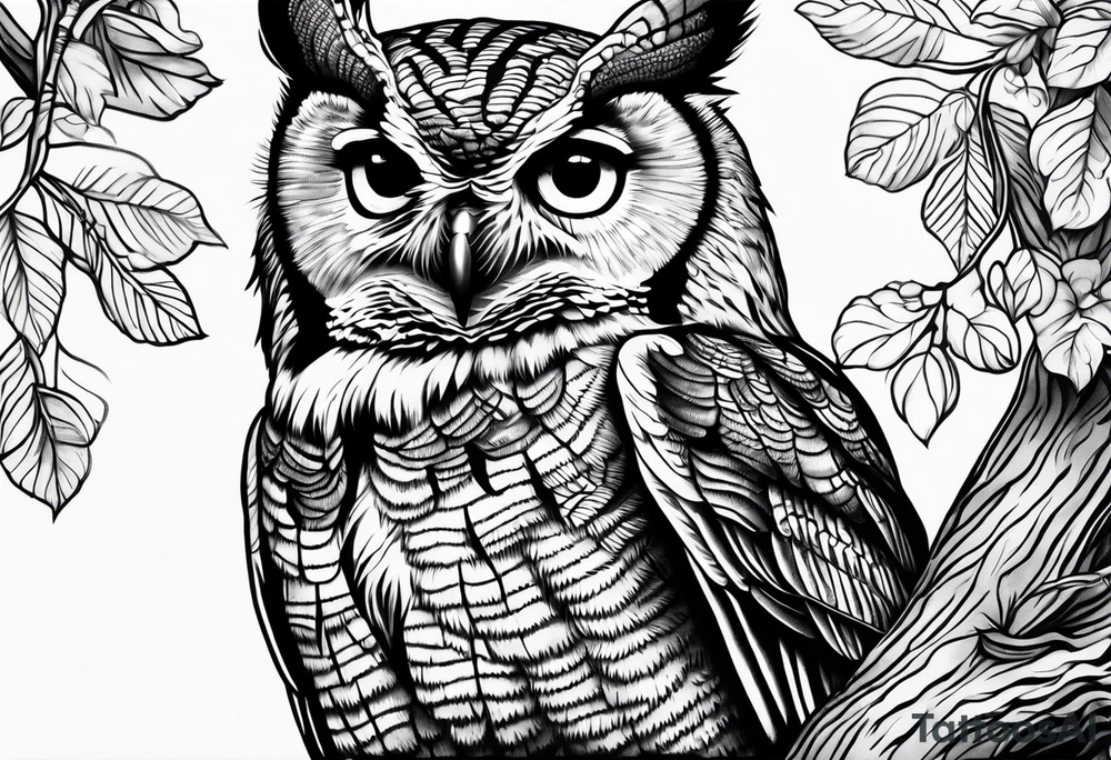 eastern screech owl mural tattoo idea