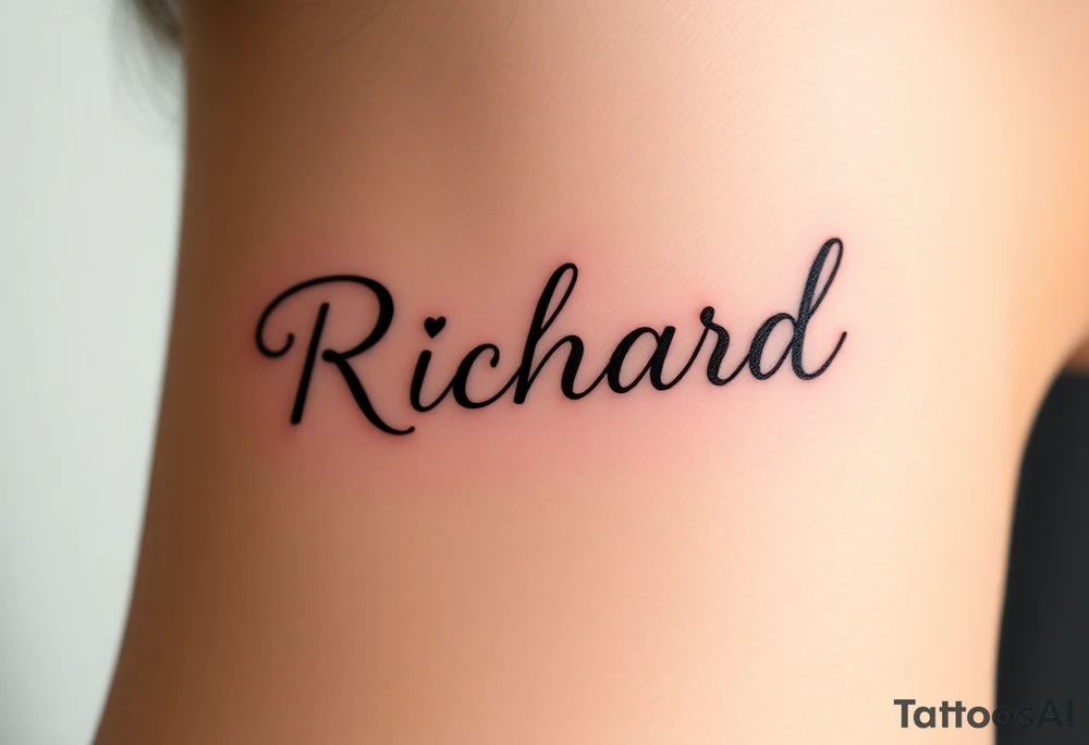 The name Richard in pretty handwriting with a heart for the dot on the i on my neck tattoo idea