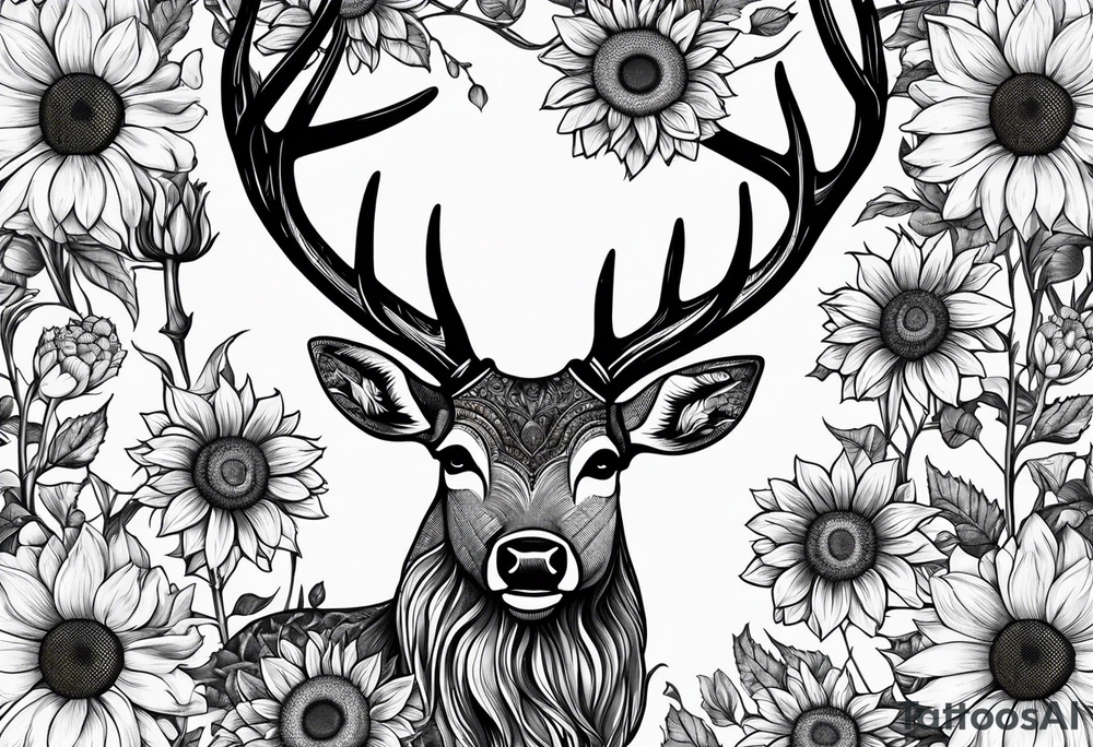 fine line sunflowers and wildflowers deer antler No deer , tattoo idea
