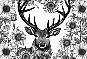 fine line sunflowers and wildflowers deer antler No deer , tattoo idea