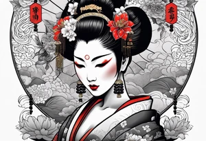 geisha with mask  oni  mask tattoo idea