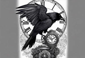 Raven sitting on a clockwork tattoo idea