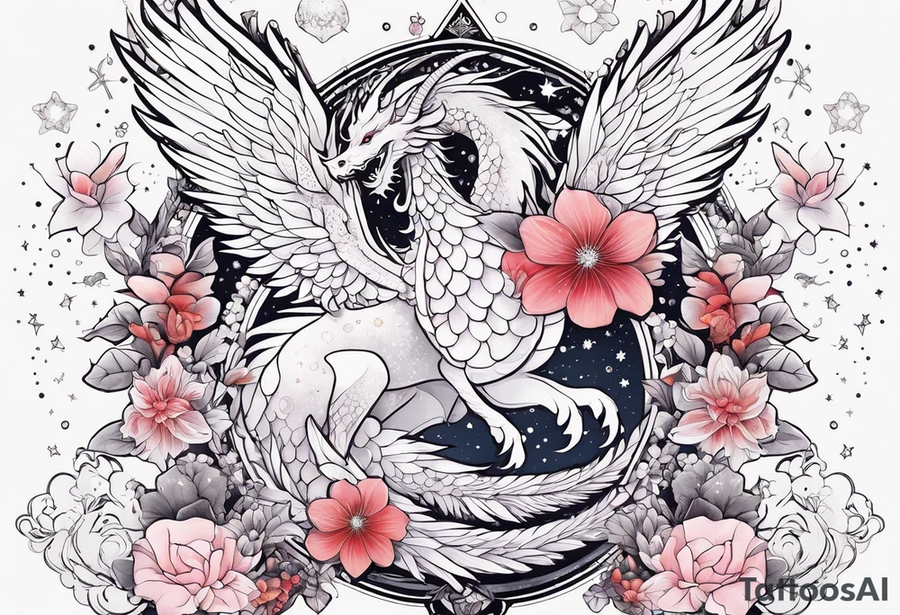 Constellation, wing , snow , cross , dragon female japan kawaii , flower tattoo idea