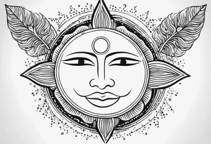 Draw me a beautiful sun tattoo 
May the tattoo be pleasant, optimistic and positive.
Location: Above a man's chest tattoo idea