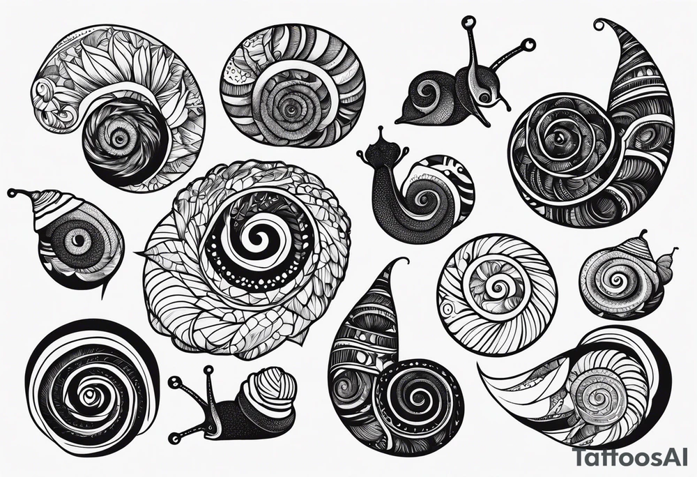 Variety of snails flash sheet tattoo idea