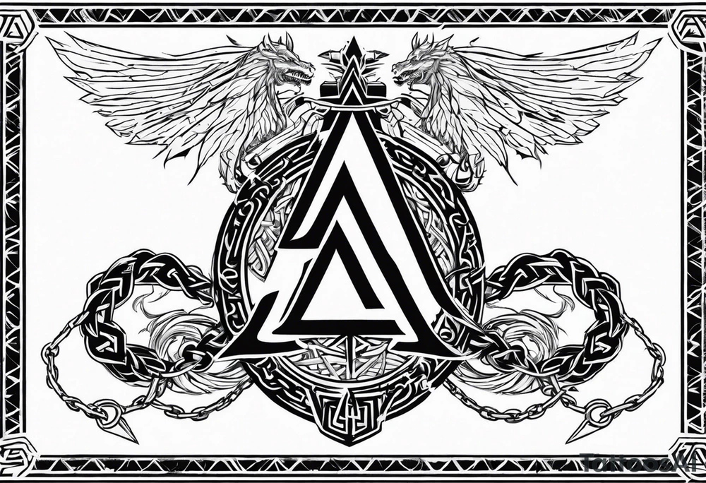 Valhalla sword shield dragon axe barbed wire chains valknut fire tattoo idea Valhalla sword shield dragon axe barbed wire chains valknut fire tattoo idea