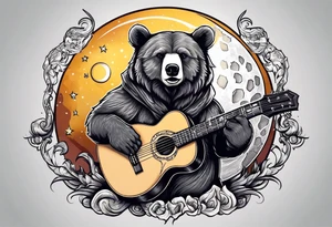 bear on the moon playing guitar tattoo idea